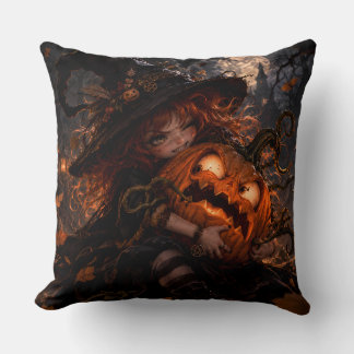 Gothische Heks & Halloween Pompoen Kussen