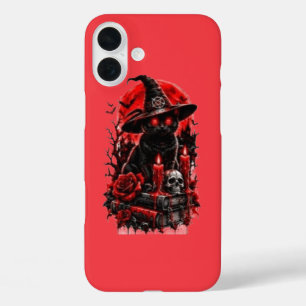 Gothische Heks Zwarte Kat Halloween Schedel Kaars iPhone 16 Plus Hoesje