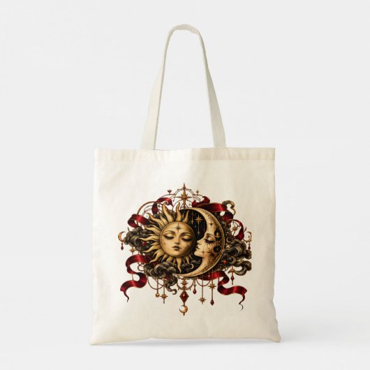 Gothische Hemelse Zon en Maan Boho Kunst Tas (Achterkant)