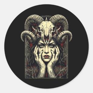 Gothische Hoorns Occulte Heks Fantasy Duivel Meisj Ronde Sticker