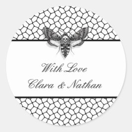 Gothische Huwelijkssticker – Mot & Kant Zwart & Wi Ronde Sticker