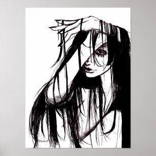 Gothische inkt vrouw donkere illustratie horror ku poster
