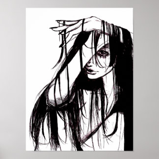 Gothische inkt vrouw donkere illustratie horror ku poster