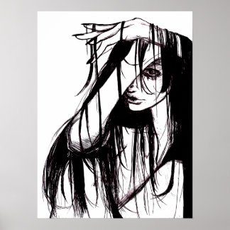 Gothische inkt vrouw donkere illustratie horrorpos poster