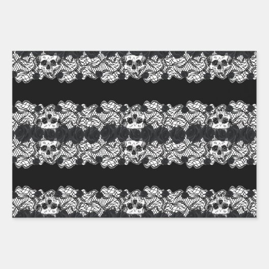 Gothische kant, schedels en rozen, ontwerp 3 inpakpapier vel (Voorkant 3)