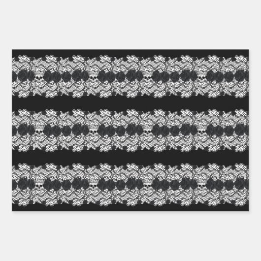 Gothische kant, schedels en rozen, ontwerp 3 inpakpapier vel (Voorkant 2)