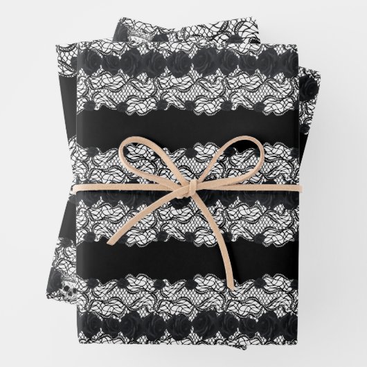 Gothische kant, schedels en rozen, ontwerp 3 inpakpapier vel (In situ)