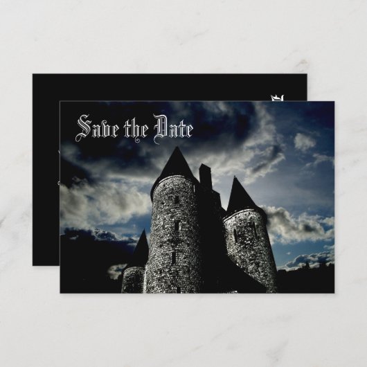 Gothische kasteelscène Bewaar de Datum Kaart (Voorkant / Achterkant)