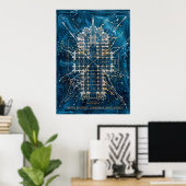Gothische kathedraal blauwdruk kunstprint poster (Thuiskantoor)