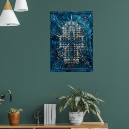 Gothische kathedraal blauwdruk kunstprint poster