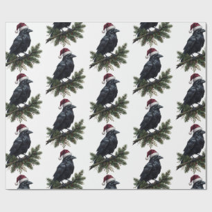 Gothische Kerst Raven met Kerstman Hoed Vakantie Cadeaupapier