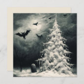 Gothische kerstboom met griezelige vleermuizen hor feestdagenkaart (Voorkant / Achterkant)