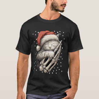 Gothische Kerstkat Santa-hoed Skelet Hand Gotisch T-shirt