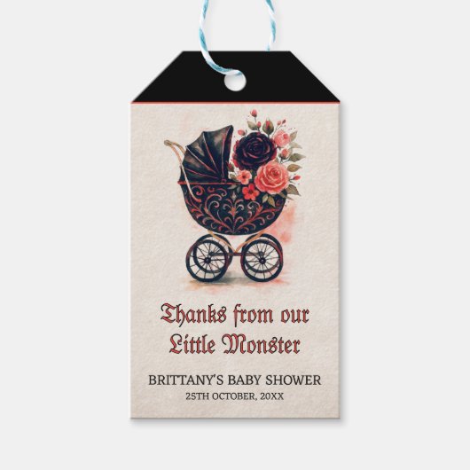 Gothische kinderwagen Halloween baby shower Cadeaulabel (Voorkant)