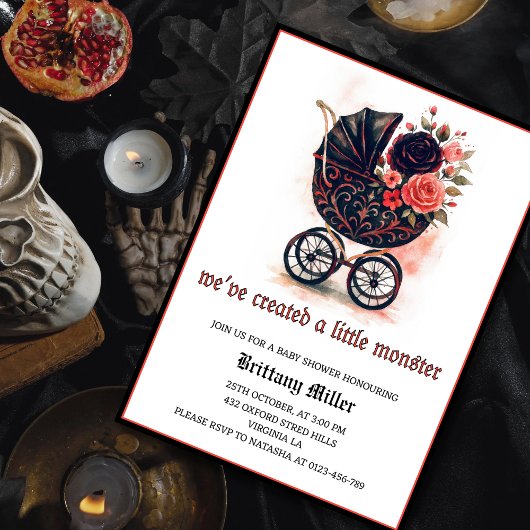 Gothische kinderwagen Halloween baby shower Kaart