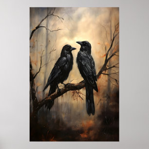 Gothische Kraai Kunstprint, Donker Bos, Raaf Olie Poster