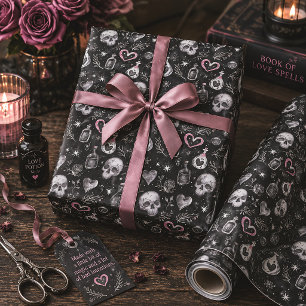 Gothische liefdesdrank schedelharten cadeaupapier