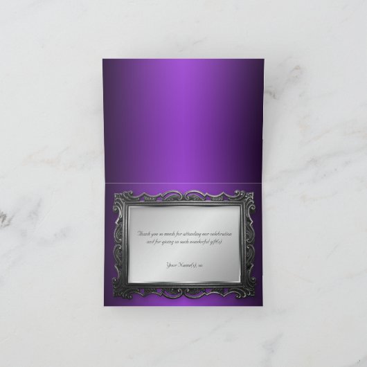 Gothische lijst grijs paarse bedankkaartjes bedankkaart (Binnen)