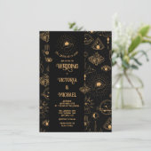 Gothische Maan Sterren Mot Donkere Bruiloft Kaart (Staand voorkant)