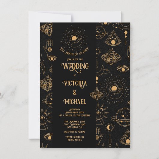 Gothische Maan Sterren Mot Donkere Bruiloft Kaart (Voorkant)