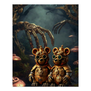 Gothische Mechanische Donkere Bos Steampunk Gummi  Perfect Poster