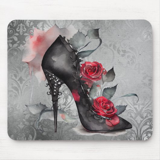 Gothische Mode met Stiletto en Red Rose Splash Muismat (Voorkant)