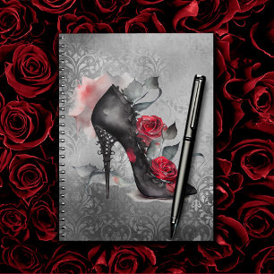 Gothische Mode met Stiletto en Red Rose Splash Notitieboek