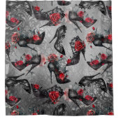 Gothische Mode op hoge hoogte met roodrozen patroo Douchegordijn (Voorkant)