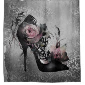 Gothische Mode Stiletto-hiel met roze moerasrozen Douchegordijn (Voorkant)