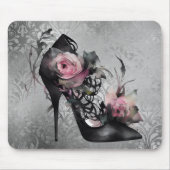 Gothische Mode Stiletto-hiel met roze moerasrozen Muismat (Voorkant)