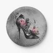Gothische Mode Stiletto-hiel met roze moerasrozen Papieren Bordje (Voorkant)