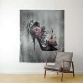 Gothische Mode Stiletto-hiel met roze moerasrozen Wandkleed (In situ)