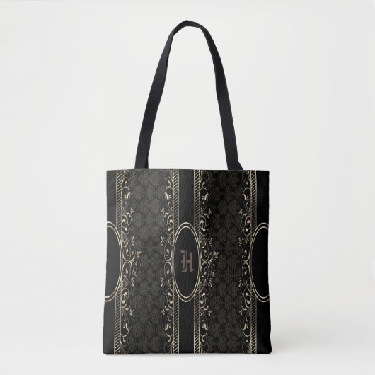 gothische monogrammen voor zwart en goud tote bag (Voorkant)