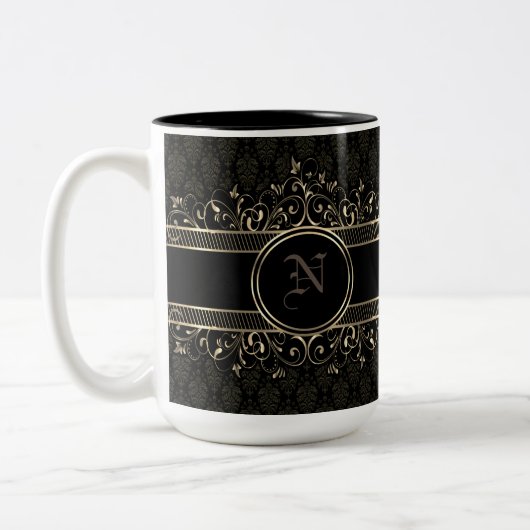 gothische monogrammen voor zwart en goud tweekleurige koffiemok (Links)