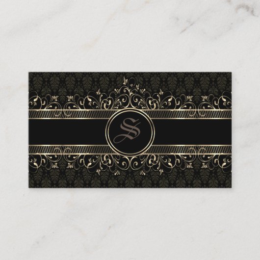 gothische monogrammen voor zwart en goud visitekaartje (Voorkant)