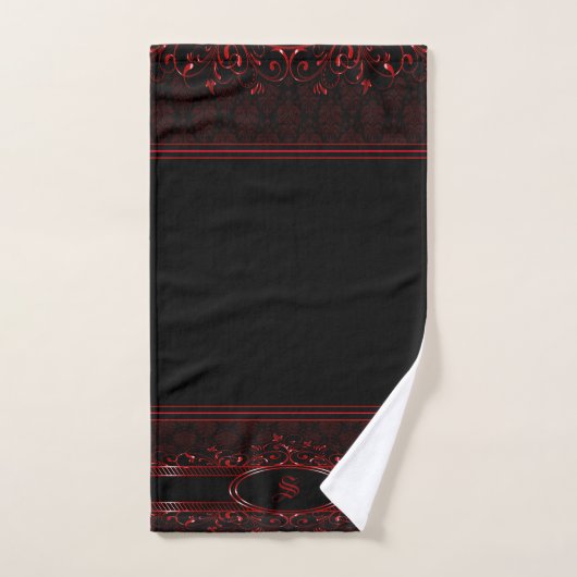 gothische monogrammen, zwart en rood bad handdoek (Handdoek)