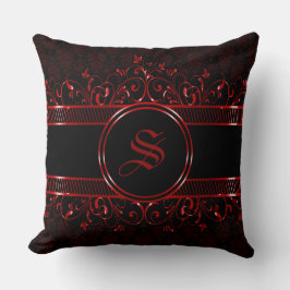  gothische monogrammen, zwart en rood kussen