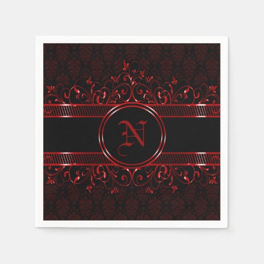  gothische monogrammen, zwart en rood servet (Voorkant)