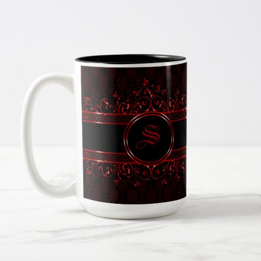 gothische monogrammen, zwart en rood tweekleurige koffiemok (Links)