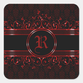  gothische monogrammen, zwart en rood vierkante sticker