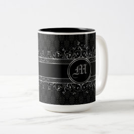  gothische monogrammen, zwart en zilver tweekleurige koffiemok