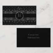 gothische monogrammen, zwart en zilver visitekaartje (Voorkant / Achterkant)