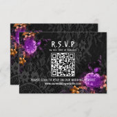 Gothische QR Code Paarse Floral Halloween Wedding RSVP Kaartje (Voorkant / Achterkant)