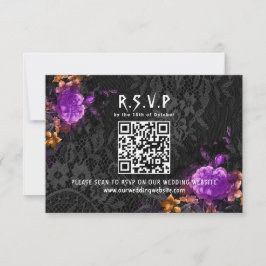 Gothische QR Code Paarse Floral Halloween Wedding RSVP Kaartje