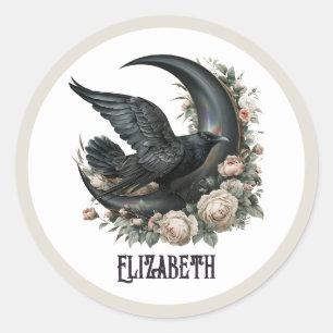Gothische Raven Bloemrijke Maan Donkere Academia Ronde Sticker