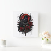 Gothische Raven Rode Maan & Rozen Wandklok (Huis)