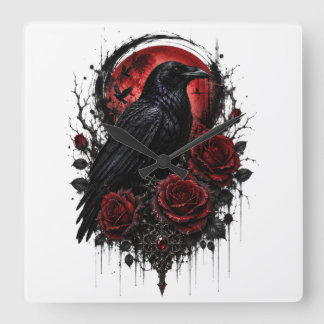 Gothische Raven Rode Maan & Rozen Wandklok