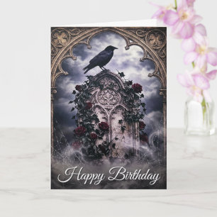 Gothische Ravens & Roses Grafsteen Verjaardagskaar Kaart