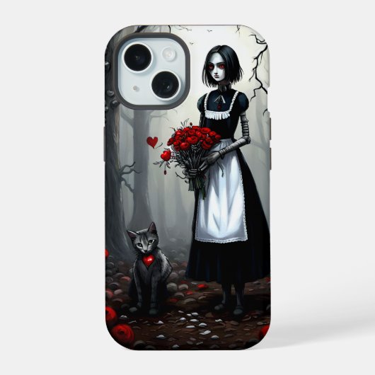 Gothische Robot Meisje iPhone 15 Case (Achterkant)