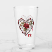 Gothische Rode Roos Hart Wingerd Kunstwerk Glas (Achterkant)